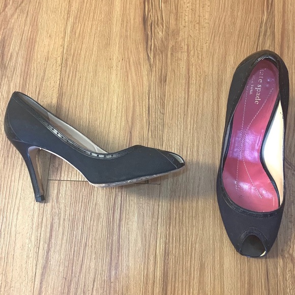 Kate Spade Black Peep Toe Fabric & Leather Heels - Picture 1 of 8
